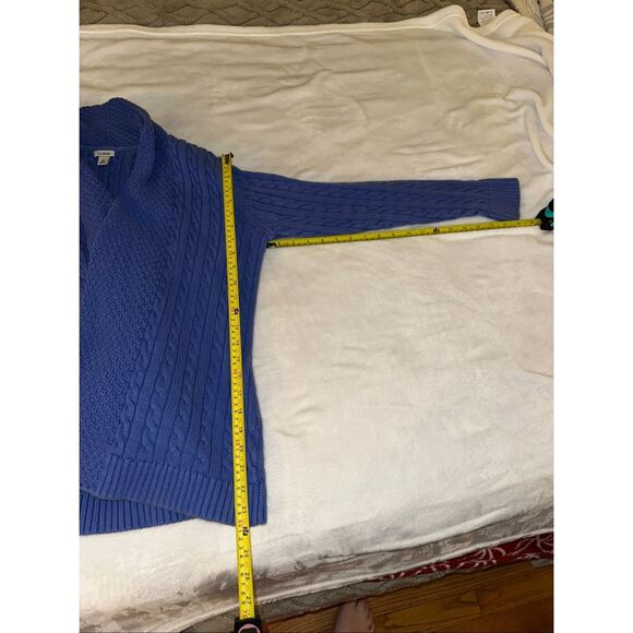 L.L. Bean XL Cable Knit Womens Cardigan Sweater Solid Blue Purple Gently Worn - Picture 10 of 11